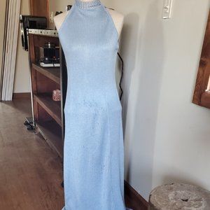 Vintage Baby Blue Maxi Knit Crochet Dress - image 1